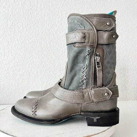 NEW Lane DUSTOFF Womens Cowboy Boots 6 Gray Leather Western Cowgirl Ankle Bootie - Picture 4 of 11